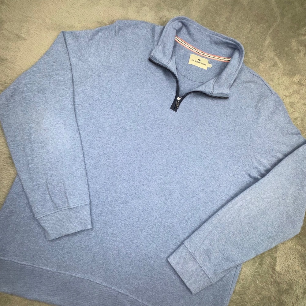 The Normal Brand Quarter Zip Pullover Mens XL Blue Excellent Heathered Cotton